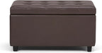 SIMPLIHOME Cosmopolitan Storage Ottoman - 34 inch Wide Upholstered Vegan Leather Rectangle Storage Ottoman Bench in Chocolate Brown, Transitional Tufted Ottoman for Living Room with Lift-Up Lid