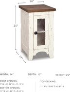 Signature Design by Ashley Wystfield Farmhouse Chair Side End Table with Cabinet Door for Storage, White & Brown with Distressed Finish