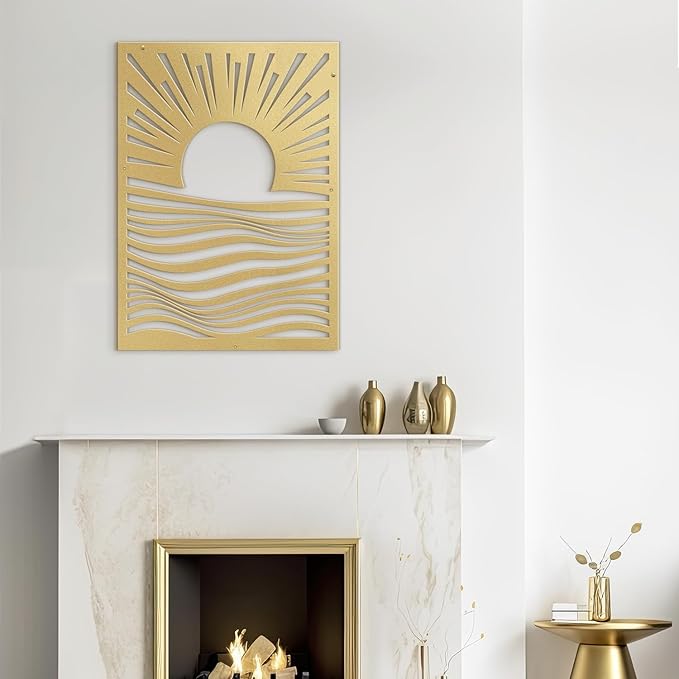 SIGNLEADER Metal Wall Art Decor Moons in Landscape Minimalist Modern Abstract Wall Sculpture Hangings Home Decoration for Living Room, Bedroom, Bathroom, Kitchen, Outdoor - 24" Gold