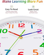 Silent Kids Wall Clock – Non-Ticking, Battery-Powered, Ideal for Teaching Time and Stylish Décor in Any Room - 14 Inch