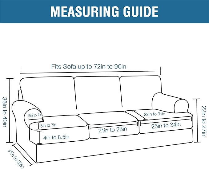 H.VERSAILTEX Sofa Cover 4 Piece T Cushion Sofa Slipcovers Thick Velvet Couch Cover Furniture Protector Stretch Sofa Covers for 3 Cushion Couch with 3 Individual Covers Washable, Stone Blue