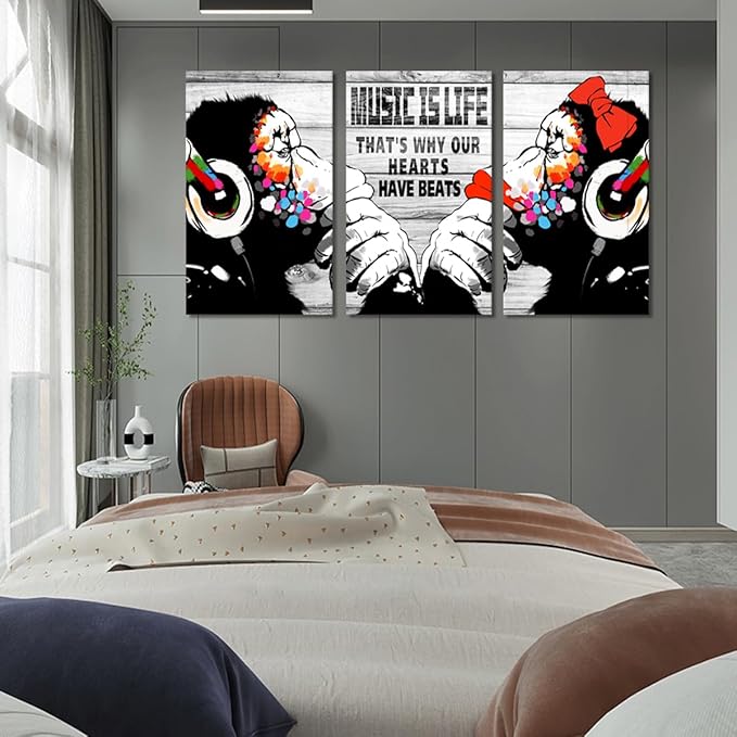 Novatique Graffiti Canvas Wall Art Banksy Wall Art Abstract Animals Painting Print Monkey Street Art Graffiti Posters for Living Room Bedroom Office, 24"x 36"x 3Pcs