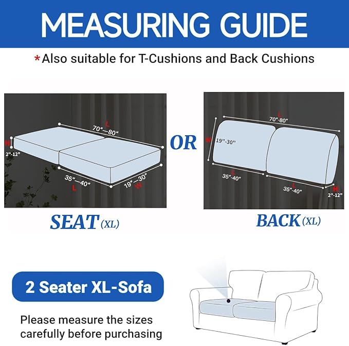 YEMYHOM Stretch Individual Cushion Covers Large Sofa Seat Cushion Slipcovers Soft Couch Cover Replacement Large Checkered Furniture Protector with Elastic Bottom (2 Pcs XL Cushion Covers, Navy)
