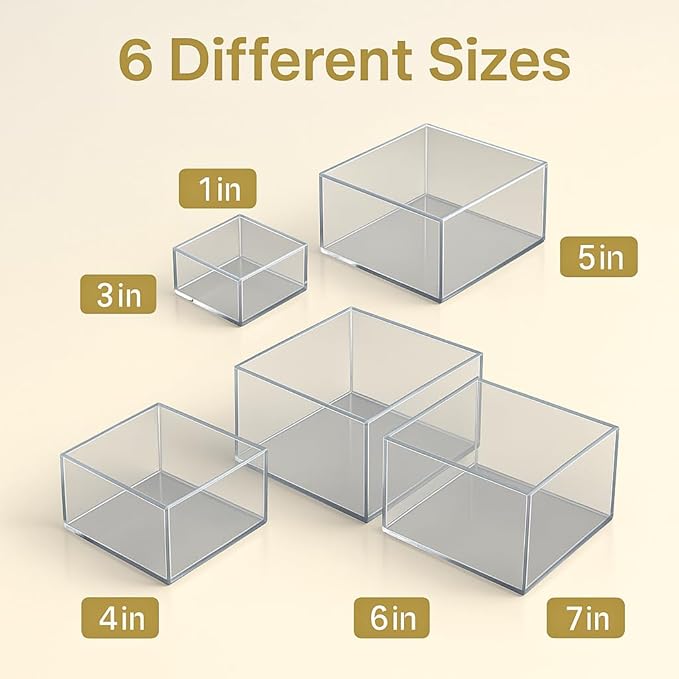 Acrylic Nesting Risers Display Stands Cube Boxes with Hollow Bottoms 6Pcs Clear Acrylic Boxes for Display (Clear)