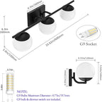 Ralbay Matte Black Bathroom Lights - 3-Light Mid Century Modern Vanity Lights with Milky Glass for Wall Lighting
