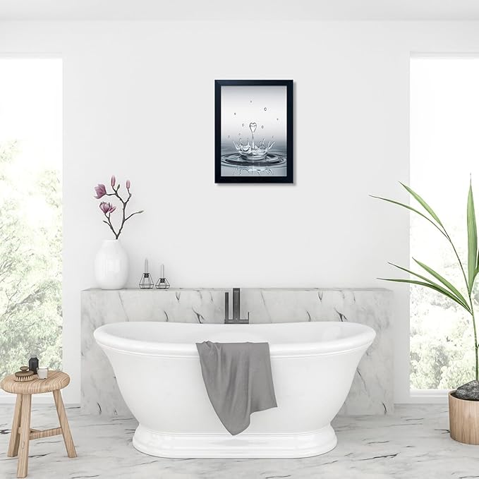 Bathroom Pictures Wall Decor, Guest Bathroom Decor Wall Painting, Heart Water Drop Splash Modern Canvas Pictures Print, Black Framed Artwork
