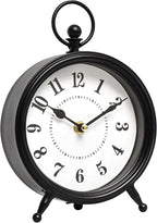 Vintage Black Table Clock on Stand, Decorative Desk and Shelf Clock，Decorative Battery Operated Table Top Clock for Living Room，Silent Non-Ticking(Small)