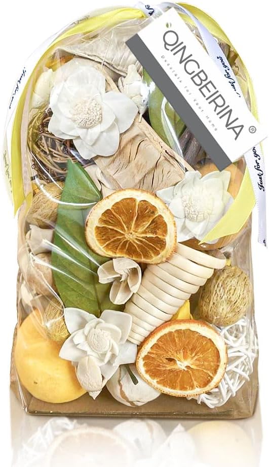 Qingbei Rina Spring Potpourri Bags,Lemon/Citrus/Thyme Potpourris Bowl Filler,Yellow Decorative Pot pourri Dried Flowers,Home Fragrance Sachet, Vase Fillers(20 oz)