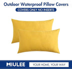 MIULEE Pack of 2 Decorative Outdoor Solid Waterproof Throw Pillow Covers Faux Linen Garden Farmhouse Cushion Cases for Summer Patio Tent Balcony Couch Sofa 20x12 Inch Yellow