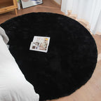 Black Round Plush Rugs for Bedroom Faux Bunny Fuzzy Washable Fur Area Rugs for Living Room Small Circle Nursery Rug 4ft Cute Room Décor