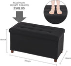 Ottoman Storage Bench with Tray - Bedroom Foot Stool & Coffee Table Lid - Black Leather, 30" Inch