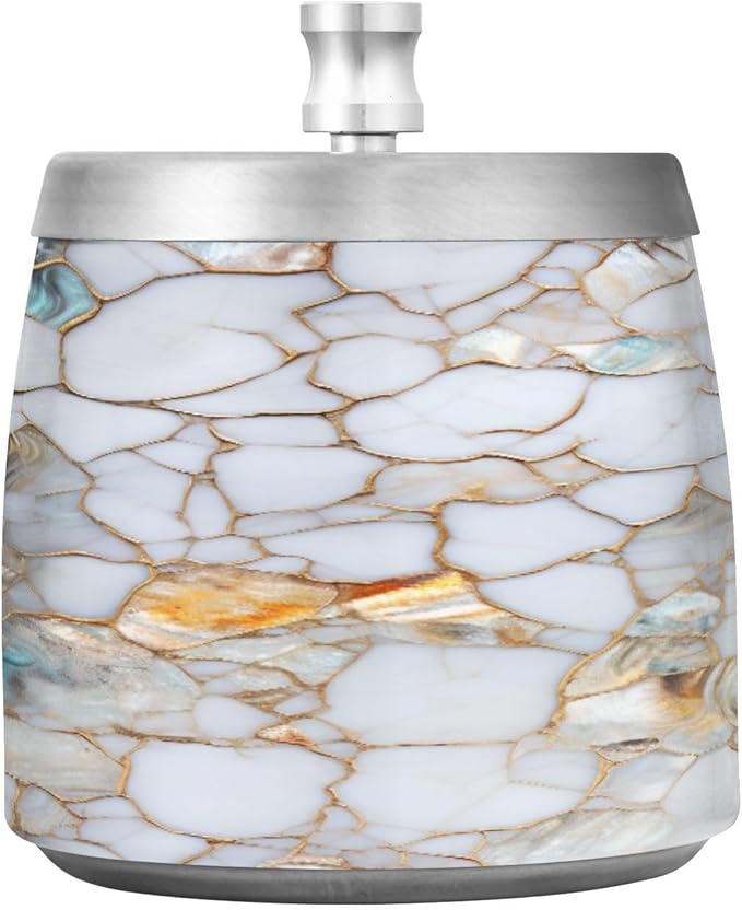 Marble Textures Ashtray with Lid, Outdoor Ashtrays for Patio, Stainless Steel Ashtray Odorless Smokeless for Home Office Balcony