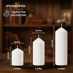 18 Pcs White Pillar Candles Bulk Set，3 Different Lengths 2 x 3/4/6 Inch (6 Each)，Hurricane Candles，Dripless Unscented Smokeless，Gives You a Better Atmosphere When Organizing an Event Party.