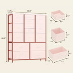 GarveeHome 15 Drawers Dressers, Chest of Drawers with Wood Tabletop, Metal Frame, Storage Organizer Unit with Fabric, Tall Dressers for Bedroom Living Room Hallway Entryway, Pink