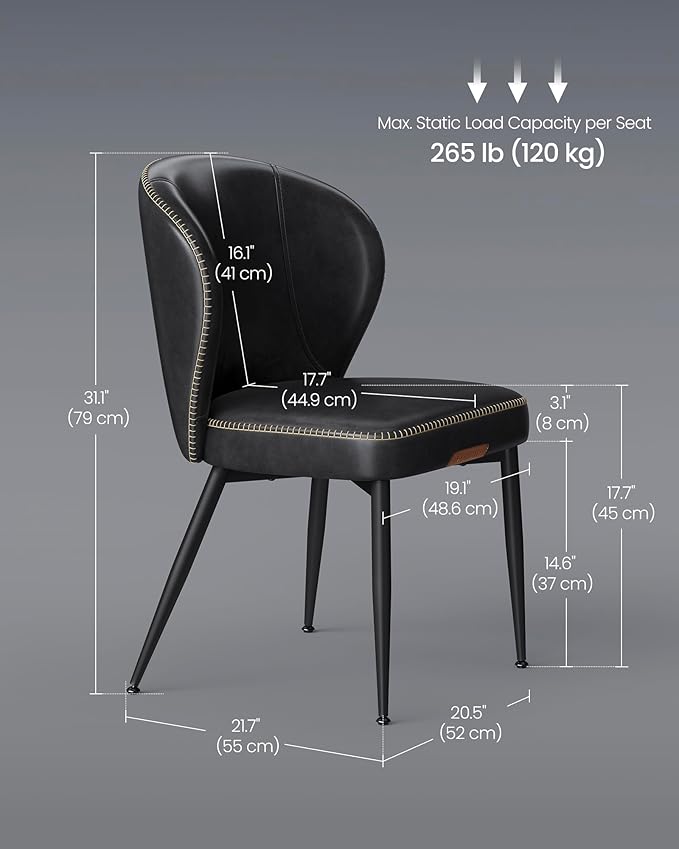 VASAGLE EKHO Collection - Dining Chairs Set of 6, Upholstered Kitchen Chairs, Comfortable Seat, Synthetic Leather with Stitching, Mid-Century Modern, Easy Assembly, Living Room Lounge, Ink Black