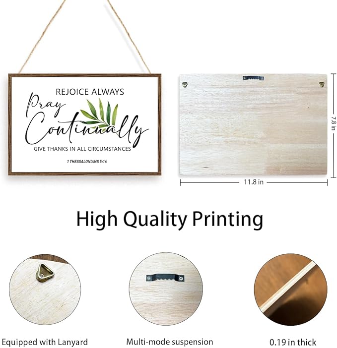 Rejoice Always Pray Continually Give Thanks Sign,Inspirational Rustic Christian Hanging Wood Plaque Sign,Motivational Bible Verse Wall decor for Home Bedroom,1 Thessalonians 5:16