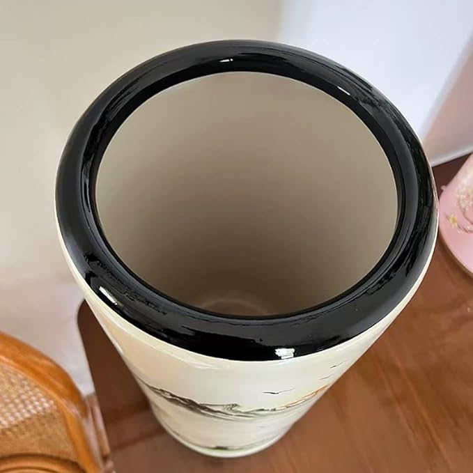 Ceramic Umbrella Stand Umbrella Holder for Entryway Hand-Made Umbrella Stand Barrels Umbrella Holder Cane Floor Standing Vase Ceramic Storage Bucket for Home Office Entrance Indoor.(Ink 206)