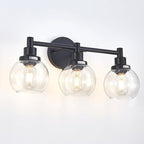 3-Light Bathroom Light Fixture Black Vanity Lights Over Mirror Modern Wall Sconce Farmhouse Vintage Bathroom Vanity Lighting with Glass Shade for Bedroom Hallway Cabinet Bathroom