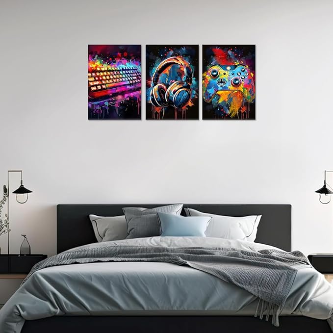 Novatique Graffiti Canvas Wall Art Abstract Gaming Wall Art for Bedroom Colorful Gaming Wall Decor Canvas Picture Print for Game Room,20" x 28" x 3pcs