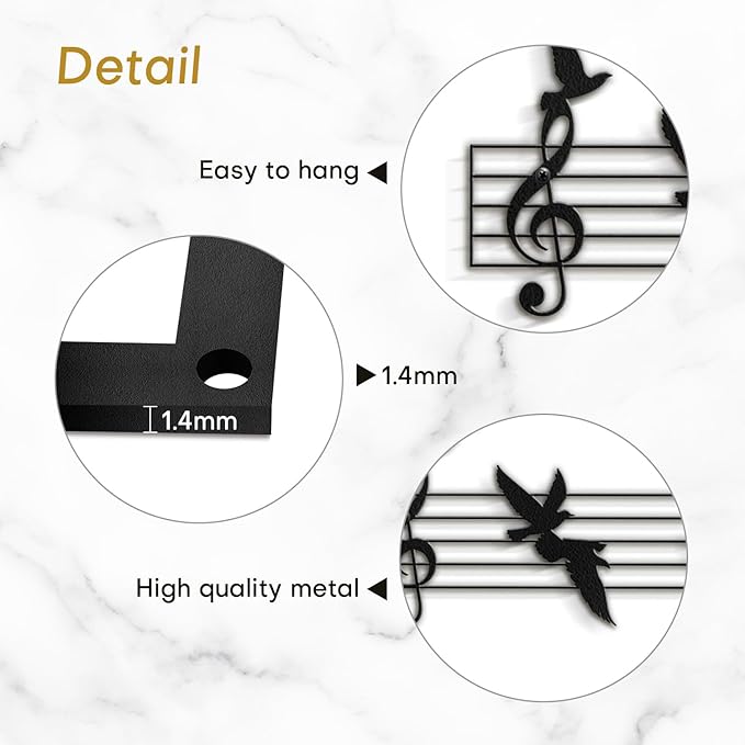 SIGNLEADER Metal Wall Art Decor Music Notes and Birds Modern Abstract Wall Sculpture Hangings Home Decoration for Living Room, Bedroom, Bathroom, Kitchen, Outdoor - 24" Black