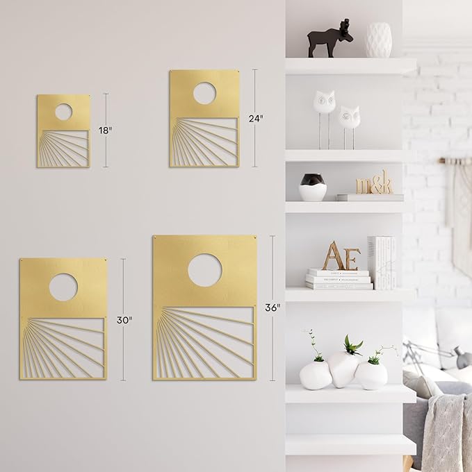 SIGNLEADER Metal Wall Art Decor Geometric Circle Abstract Shapes Modern Abstract Wall Sculpture Hangings Home Decoration for Living Room, Bedroom, Bathroom, Kitchen, Outdoor - 30" Gold