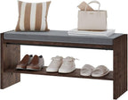 BON AUGURE 40" Storage Bench with Plush Cushion & 2-Tier Organizer, Modern Entryway Ottoman Bench for Hallway, Mudroom, Bedroom (Rustic Oak)