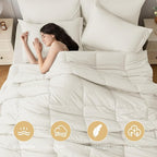 JOLLYVOGUE Full Comforter Set, Ultra-Soft Bed in a Bag Full Size 7 Pieces, Oeko-TEX Certified Bedding Set with Down Alternative Comforter, Sheets, Pillowcases & Shams, Ivory