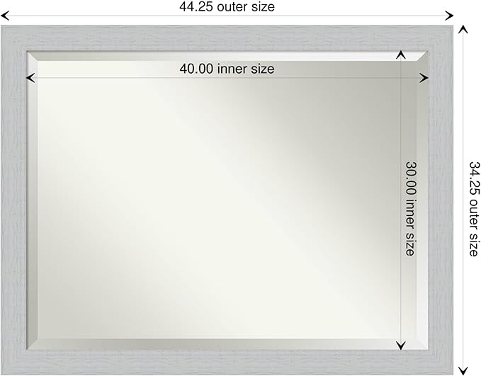 Amanti Art White Wall Mirror 34x44 Shiplap White Rectangle Bathroom Mirror for Wall Decor Living Room, X-Large Cottage Wood Frame, Hangs Horizonally and Vertically, Bathroom Decor, Beveled Edge