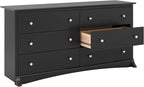 Prepac Sonoma 6-Drawer Double Dresser for Bedroom, Wide Chest of Drawers, Traditional Bedroom Furniture, 59"W x 17.5"D x 29"H, Black
