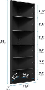 6 Tier Corner Shelf with Adjustable Shelf, 68" Tall Corner Bookshelf Bookcase, Freestanding Corner Display Storage Shelf for Living Room, Office, Kitchen, Bath Room,Small Space, Black