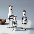 3PCS Wood Chicken Rooster Decor Figurines Set Farmhouse Rustic Home Office Decor