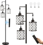 New Upgraded 72" Tall Dimmable Floor Lamp with 3 x 1100LM 12W Bright LED Bulbs, Farmhouse Standing Lamp with Remote Control, Industrial Tree Pole Floor Lamps for Living Room, Bedroom, Office - Black