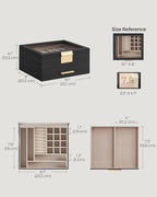 SONGMICS GISELLA Collection - Jewelry Box Organizer, 2-Layer Jewelry Storage with 1 Drawer, Shiny Metal Hardware, Glass Lid, Modern, 8 x 9.1 x 4.1 Inches, Ink Black and Gold Color UJBC174B01