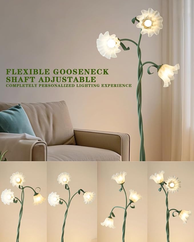 Flower Floor Lamp for Living Room,Tall Standing Reading Lamp with Flexible Neck,3 Color Temperatures LED Dimmable Decorative Light, Cute Floor Lamp for Bedroom Corner (Green)