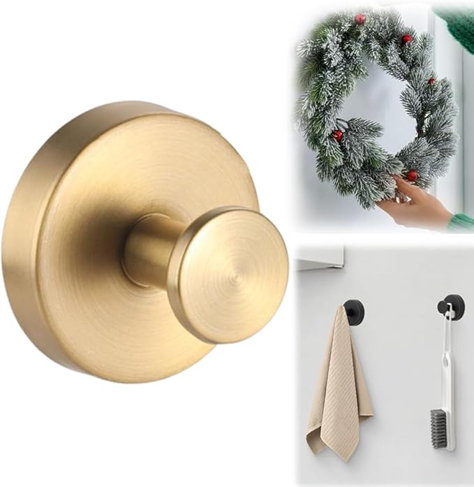 2026 Upgraded Suction Cup Hooks for Door Wreaths, Removable No Drill Wreath Hangers for Front Door, Reusable Hooks Holder for Glass Window Towel Shower Bathroom Kitchen (1, Gold)