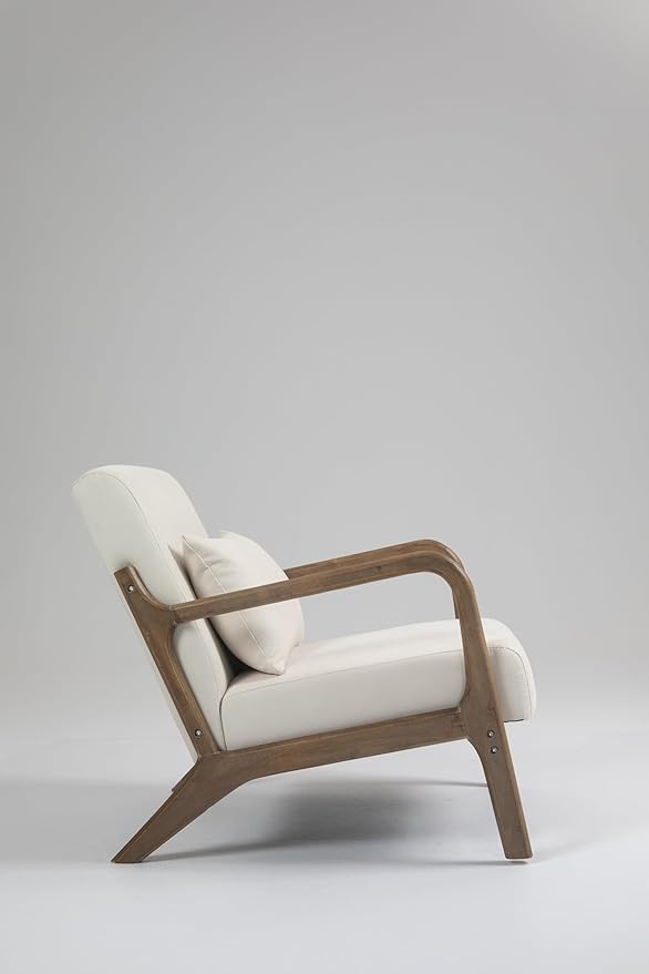 KEIKI Mid Century Modern Accent Chair, Ergonomic Design Armchair with Solid Wood Base, Includes Lumbar Cushion for Back Support