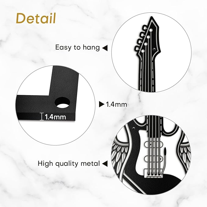 SIGNLEADER Metal Wall Art Decor - Electric Guitar with Wing Minimalist Modern Abstract Wall Sculpture Hanging Home Decoration for Living Room, Bedroom, Bathroom, Kitchen, Studio, Outdoor - 18" Black