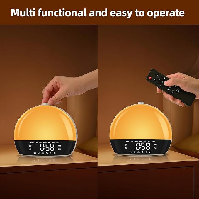 Wake Up Light Sunrise Alarm Clock for Heavy Sleepers, All-in-One Smart Bedside Device with Bluetooth Speaker, FM Radio, Dual Alarm & Sleep Aid Night Light, Best Gift for Adults & Kids