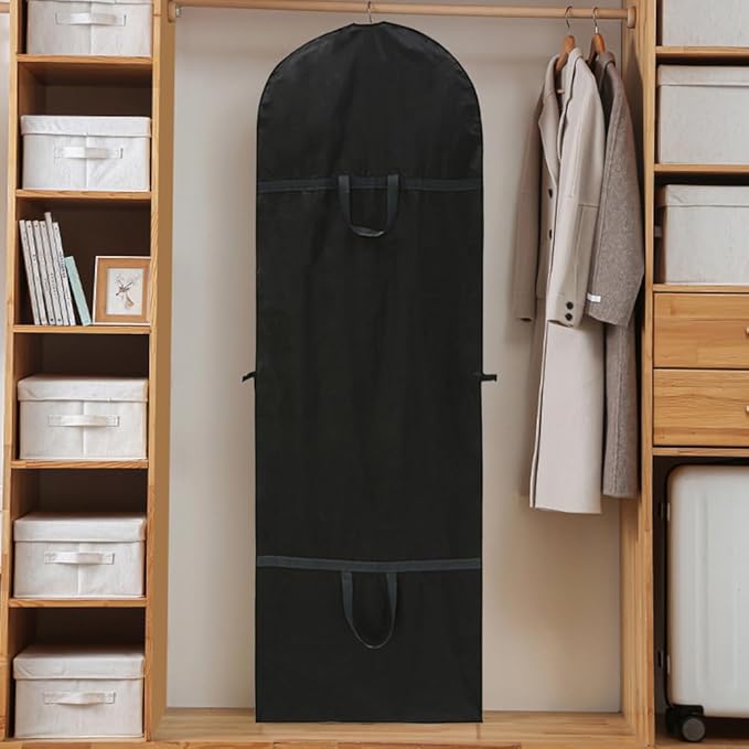 72" Wedding Dress Garment Bags Foldable Dress Bag for Long Gowns Traveling Protector Cover for Hanging Clothes with Zipper (Black)