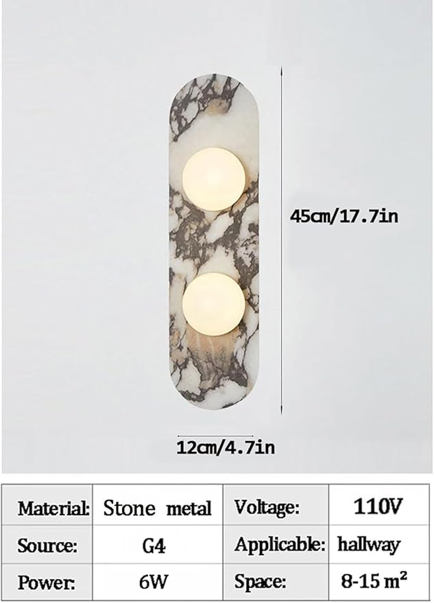 Natural Marble Wall Sconces, 2-Light Alabaster Wall Light in one sconce, Hardwired Wall Light Fixtures, Modern Wall Mount Wall Lights for Dining Room Stairs Bedroom