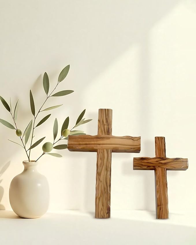 Handcrafted Olive Wood Wall Cross – 6 Inch Cross from the Holy Land | Christian Wooden Cross for Home, Church, Baptism, or Memorial Gift