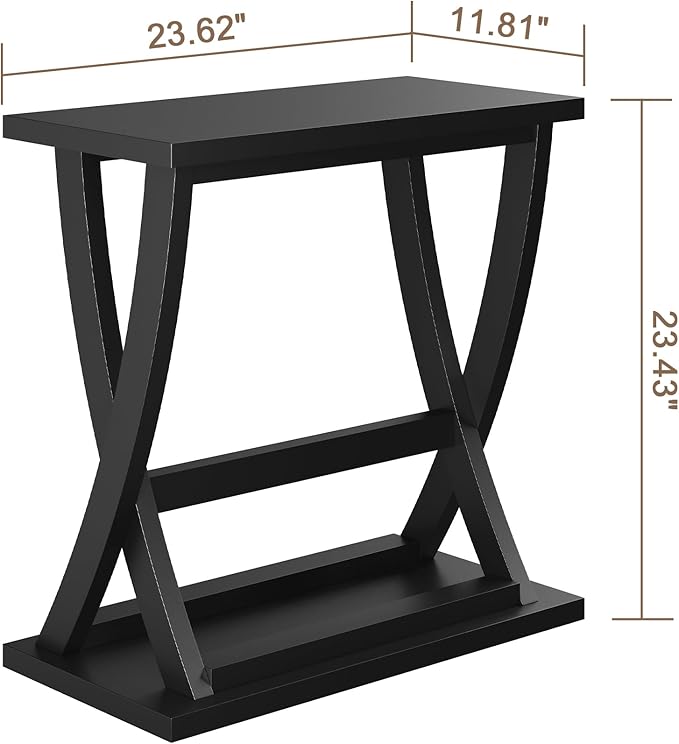 ChooChoo Black End Tables Set of 2, Narrow Side Table with Storage Shelf, Modern X-Design Slim Bedside Tables for Living Room, Bedroom, Small Spaces