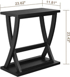 ChooChoo Black End Tables Set of 2, Narrow Side Table with Storage Shelf, Modern X-Design Slim Bedside Tables for Living Room, Bedroom, Small Spaces