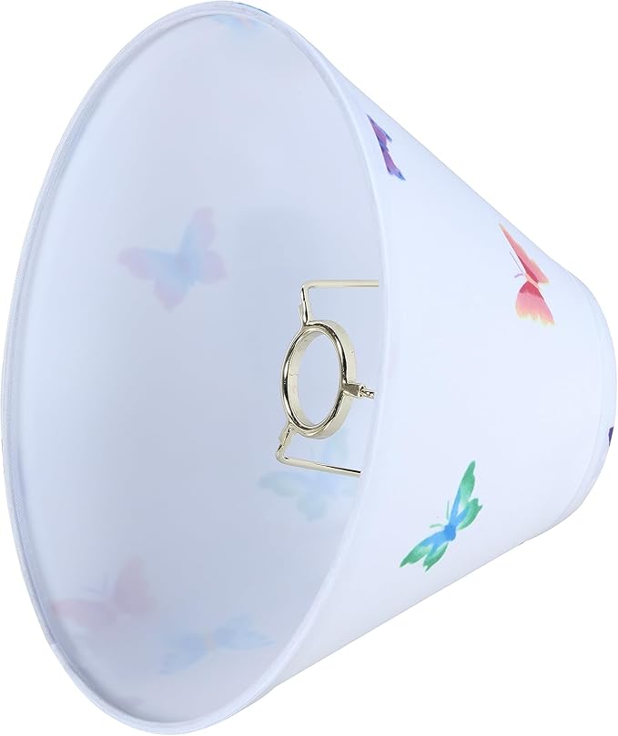Aspen Creative 56036, Hardback Empire Transitional UNO Lamp Shade, White with Butterfly and Floral Desing, 4" Top x 10" Bottom x 7" Slant, Slip UNO 33mm