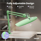 Neatfi XL Nail Desk Lamp with Clamp, 2200 Lumens, 20-Inch Wide Head, Dimmable 4 Levels, 6500K, LED Task Light for Manicure Table, Crafts, Workbench, Office (Non-CCT, Midnight Green)