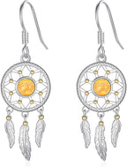 Dream Catcher Earrings for Women 925 Sterling Silver Western Earrings Dream Catcher Dangle Cowgirl Earrings Bohe Jewelry Gifts for Women