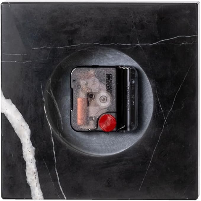 Solid Marble Modern Mantle Clock, Minimalist Clock - Sleek Marble Fireplace Decor with Unique Streaks, Square Analog Design for Decorations in Living Room and Mantel Decoration Fireplace