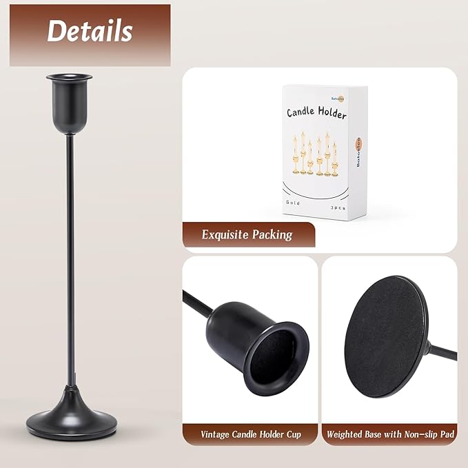 Black Candle Holder 6 Pcs Candlestick Holders, Taper Candle Stick Holder Decor, Modern Decorative Table Centerpiece, Fireplace Housewarming Candelabra, Candlelit Dinner Party Valentine's Day Décor