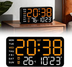 Multifunctional Decorative Led Digital Wall Clock,Large Digital Clock Shows Time,Date,Temperature,Auto Brightness Adjustment,Dual Alarms,Electronic Clock for Livingroom (Orange lamp with black shell)