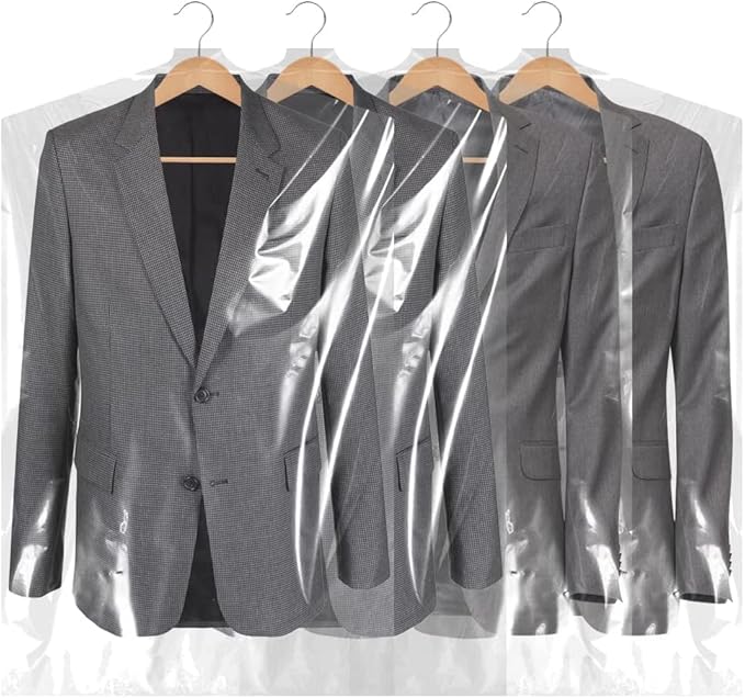 BEISHIDA 25PCS 35.5 Inch Plastic Garment Bag-Plastic Clear Dry Cleaner Laundry Bags for Clothes Cover Hanging Clothes Storage for Coat Suit Shirt Jacket Skirt